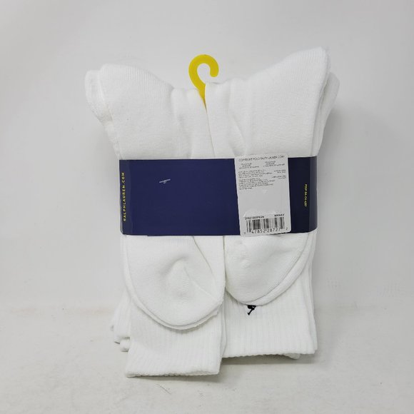 Polo Ralph Lauren Casual Sport Crew Socks White Navy Blue 6-Pack Pair 10-13 - Picture 3 of 4